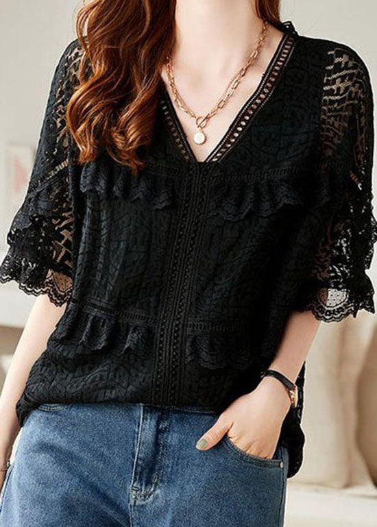 Heavily Beaded V-Neck Blouse with Lace-Up Back main image 0