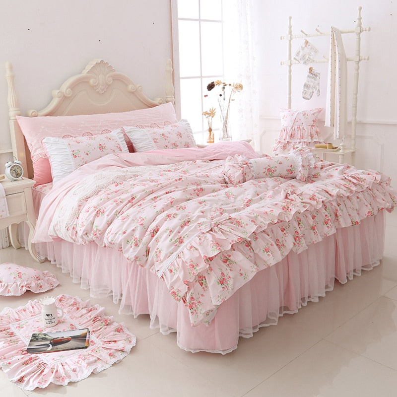 100 Cotton Floral Printed Princess Bedding Set Twin King Queen Size