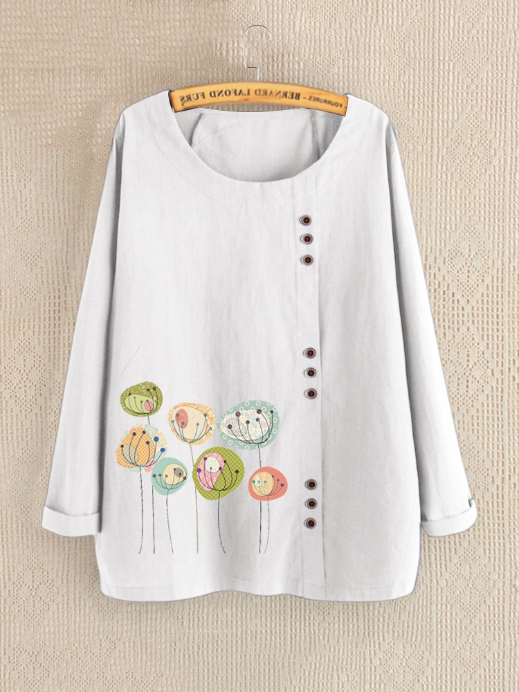 Flower Print Long Sleeve Button Casual Blouse For Women P1543107