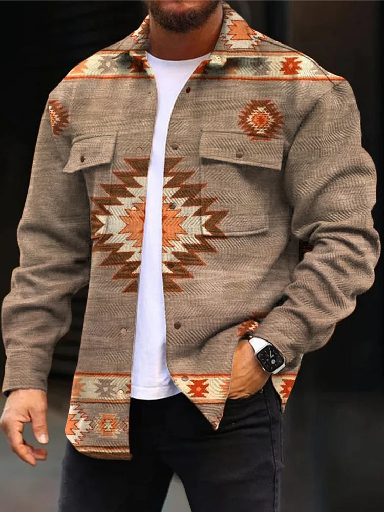 Fashion Simple Aztec Print Men's Woolen Sport Jacket