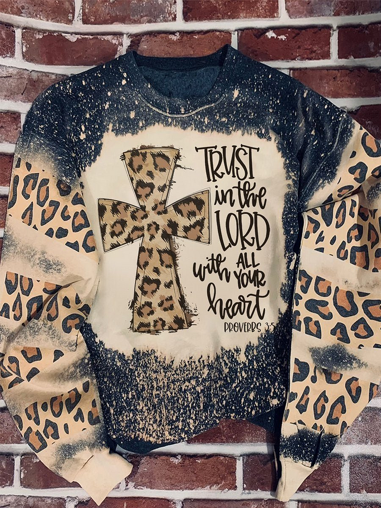 Trust The Lord Leopard Print Long Sleeve Sweatshirt