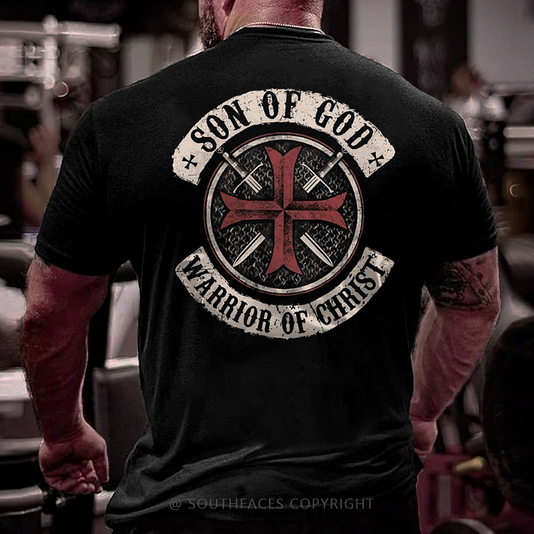 Son Of God Warrior Of Christ Cross Print Men's T-shirt