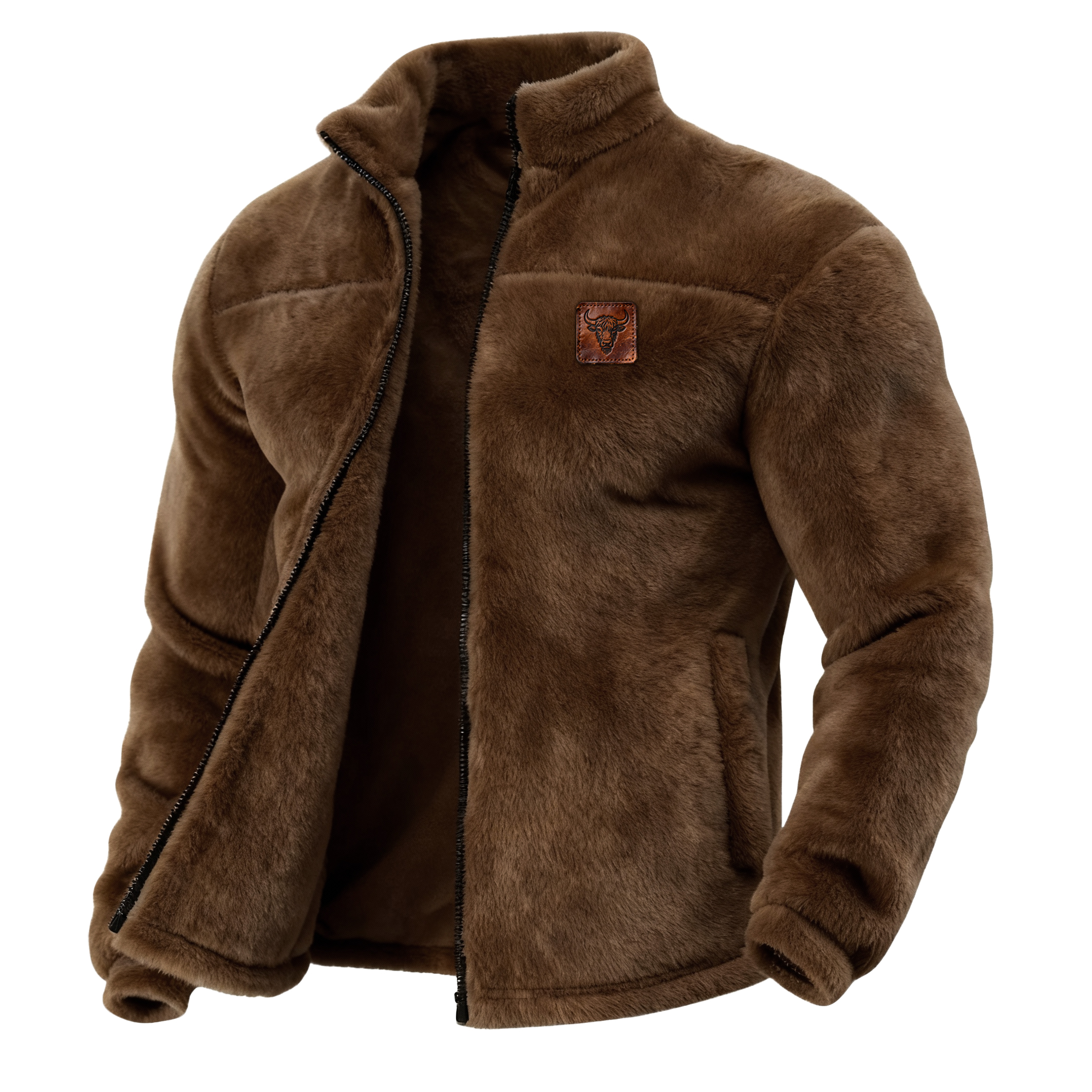 Men's Outdoor Retro Western Style Double-Sided Fleece Stand Collar Cardigan Jacket Thickened Coat