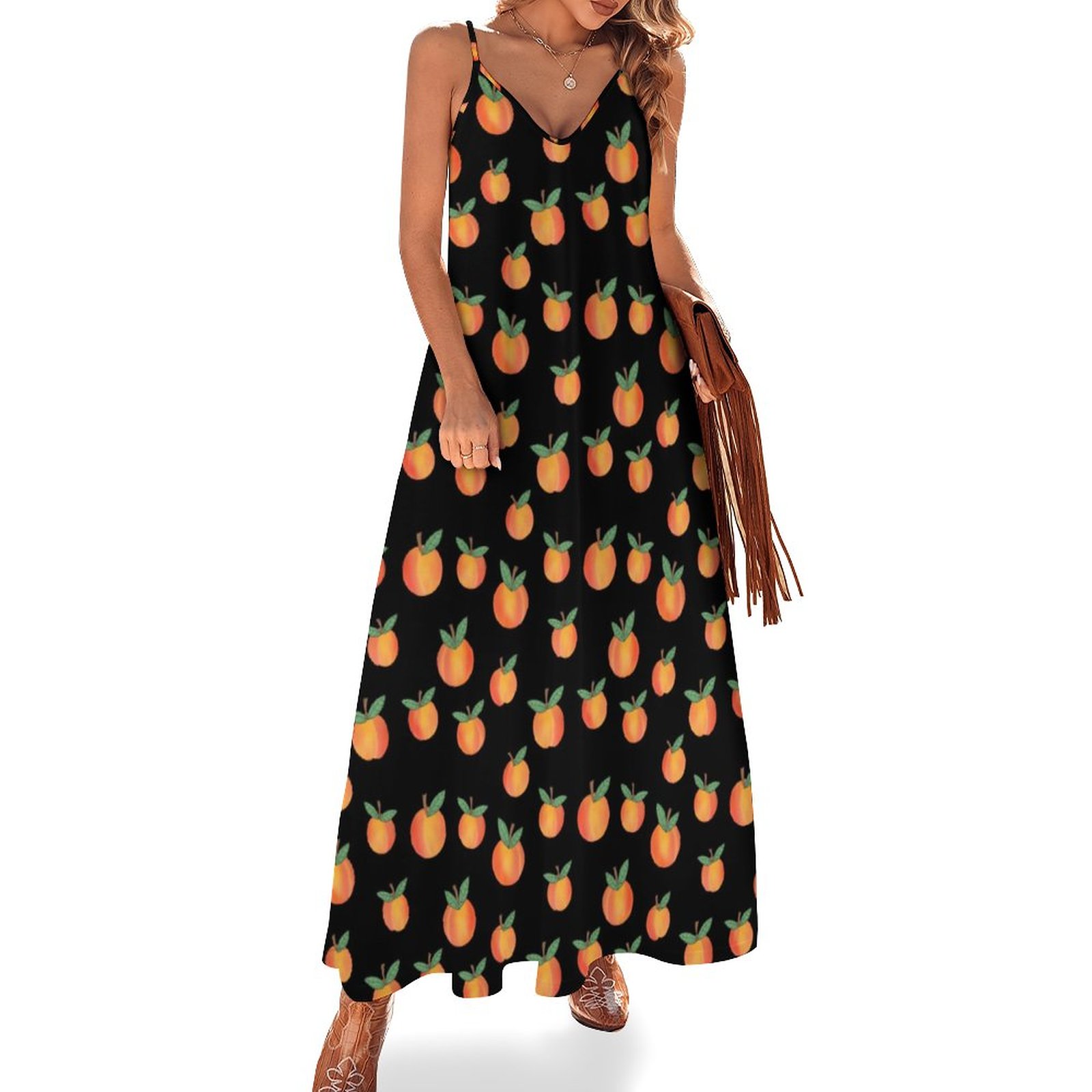 Life S A Peach Women's Casual Strappy V Neck Sleeveless Flowy Loose Long Maxi Beach Dress Sundress Peach-2XL