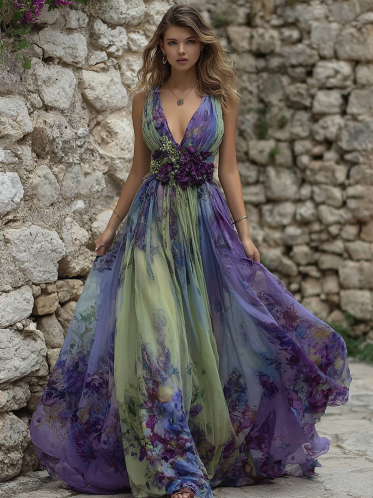 Trend4us Elegant Floral Embroidered Sleeveless Maxi Dress