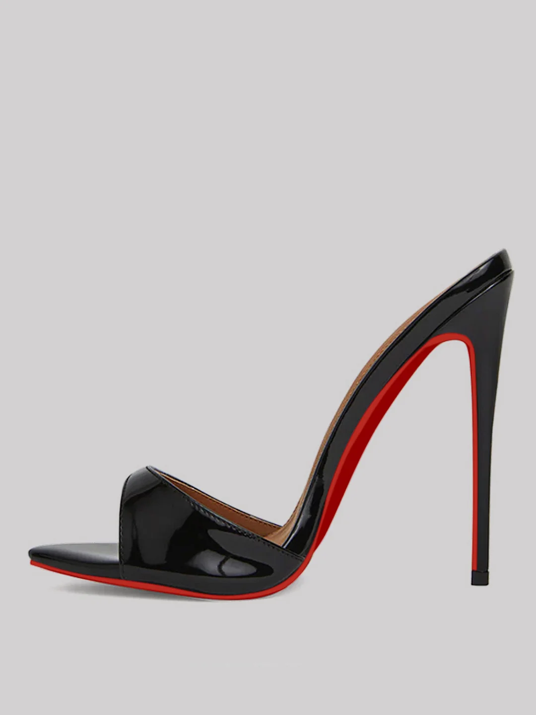 120mm Women's Open Toe Sandals Stiletto Red Bottom High Heels Vegan Mules Patent Shoes