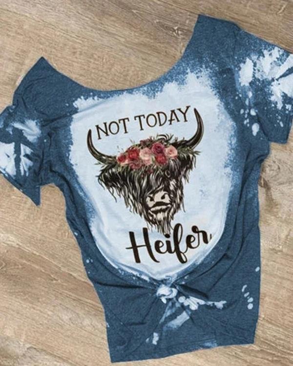 Women Summer Vintage Bull Head Printed Short Sleeve T-Shirt