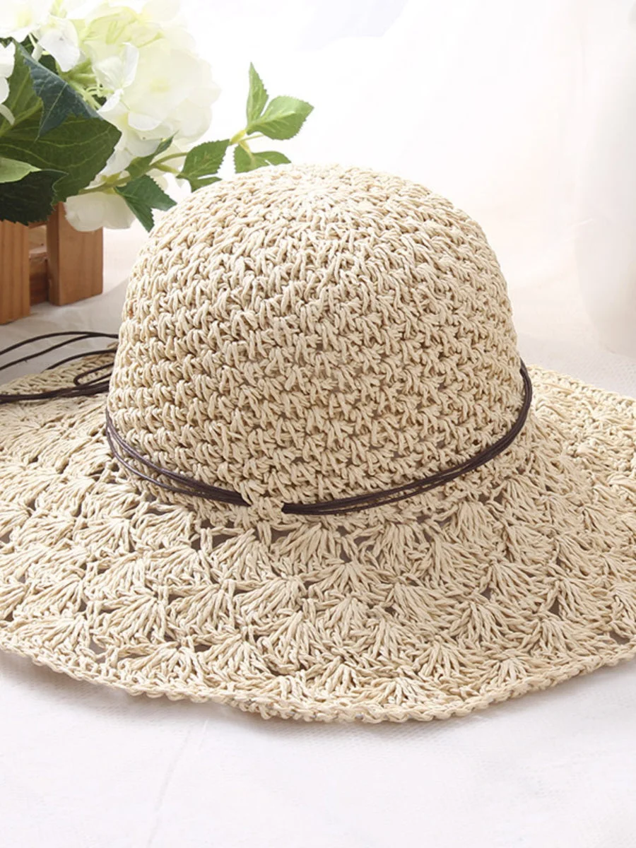 Women's Foldable Sun Hat Hollow Pineapple Flower Sun Protection Straw Hat