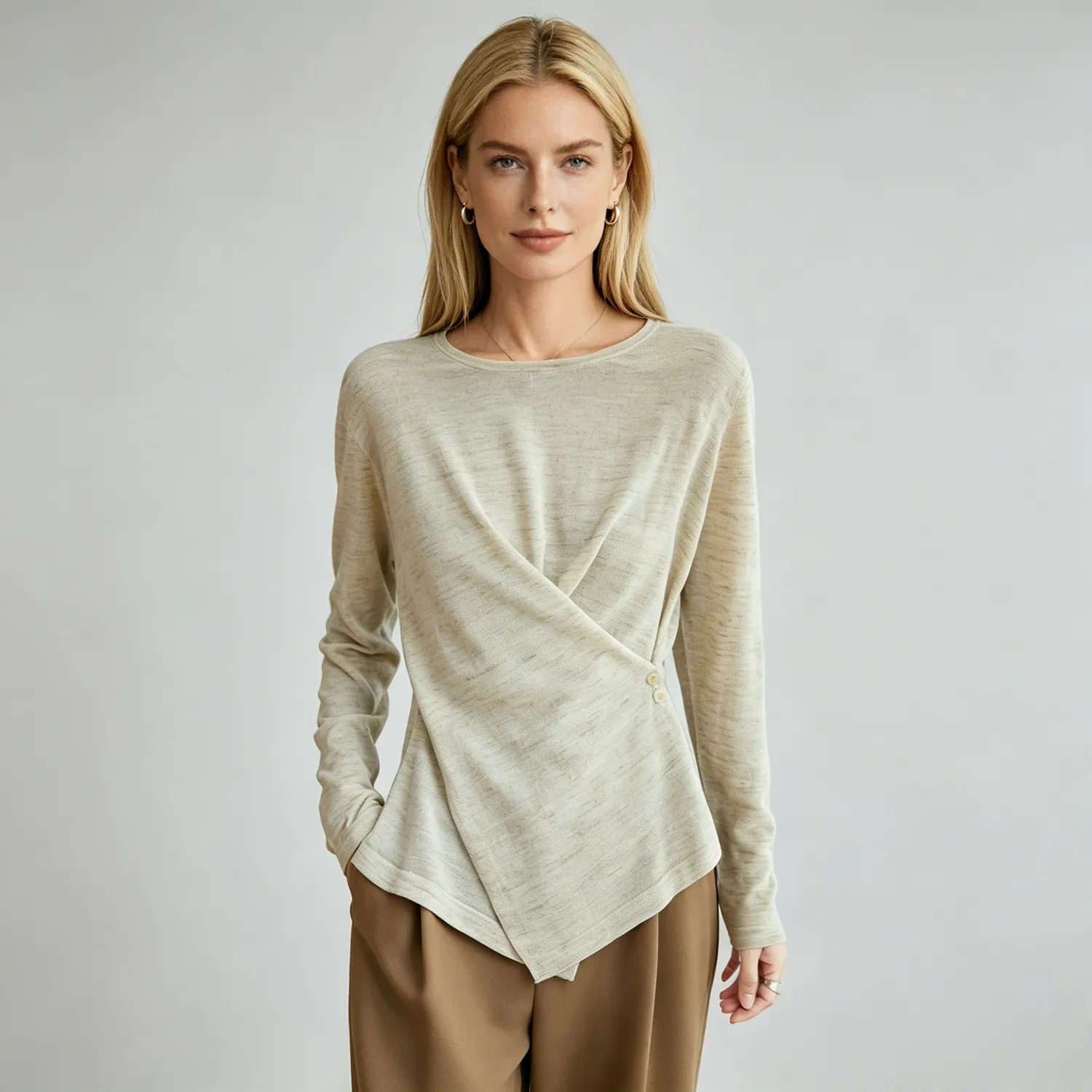 Linen Knit Top Cross V Neck Early Autumn Casual REAL SILK LIFE