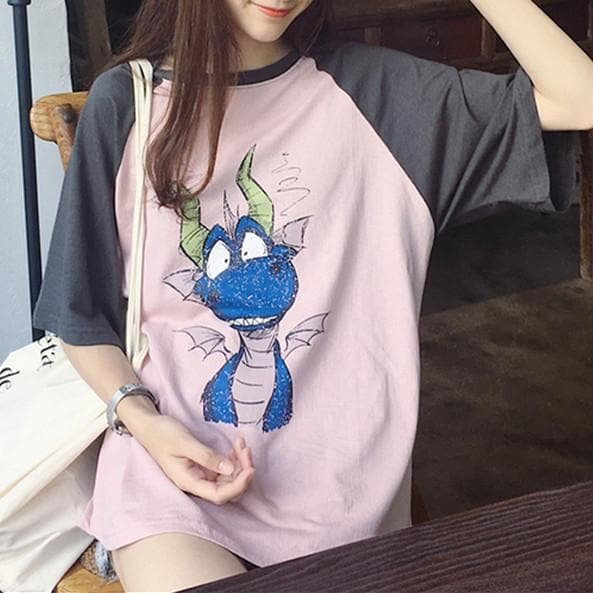 Pink/Beige Loose Kawaii Cartoon Shirt SP1812244