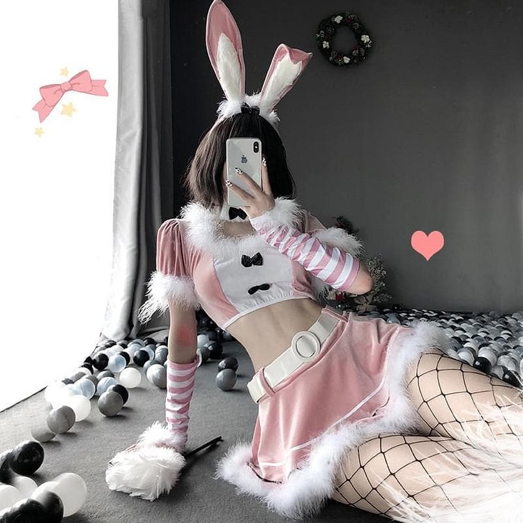 Red Fluffy Bunny Maid Lingerie Set SP14540