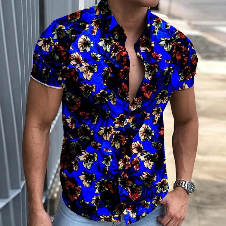 BrosWear Men's Casual Floral Print Shirt