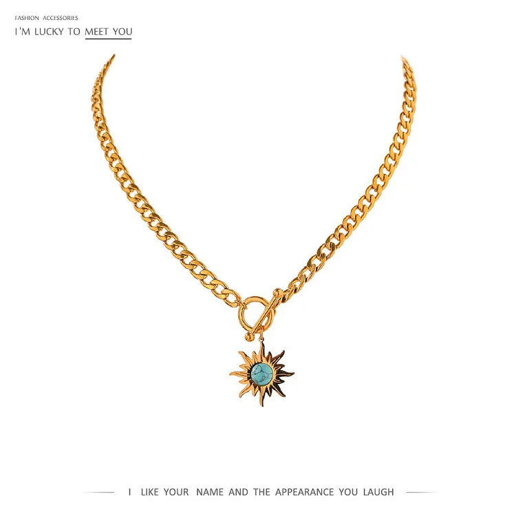 Golden 18 K Chain Sun Flower Necklace