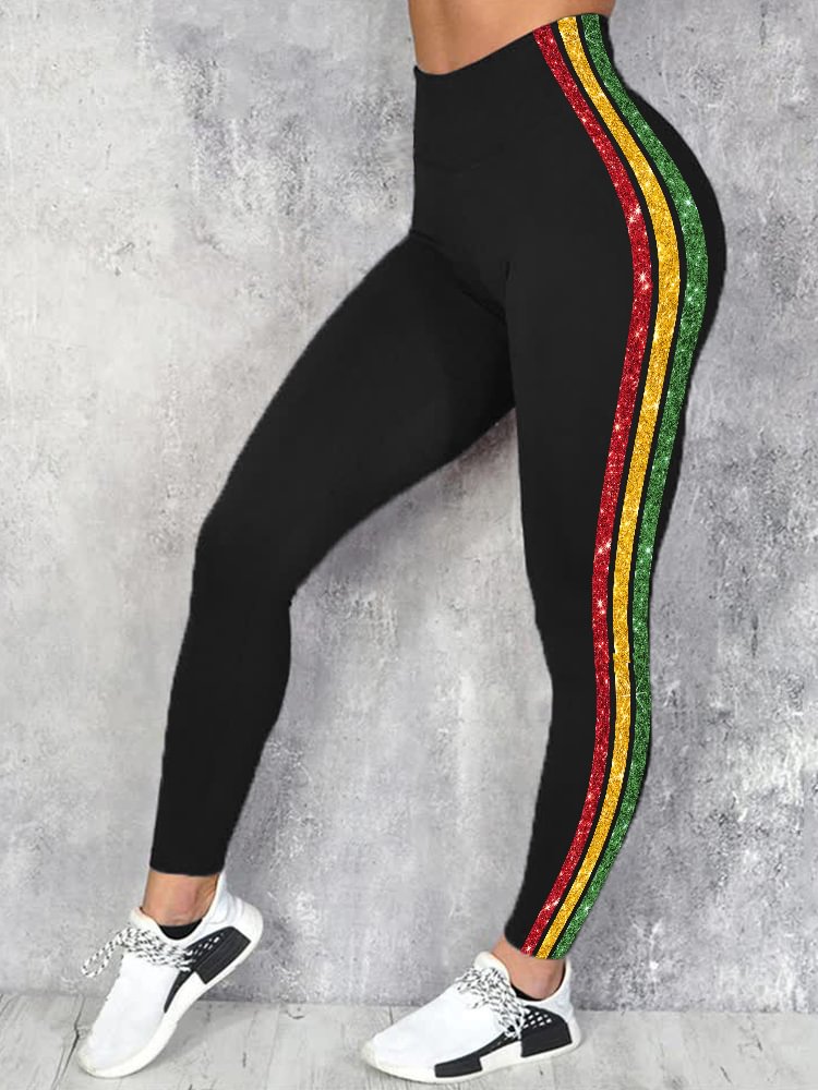 Black Pride Inspired Glitter Stripe Leggings