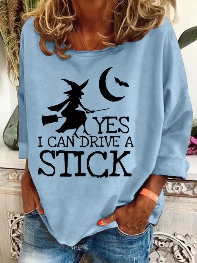 Women's Halloween Witch Print Crew Neck Sweatshirt socialshop