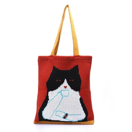 Cute Knit Cat Tote Bag