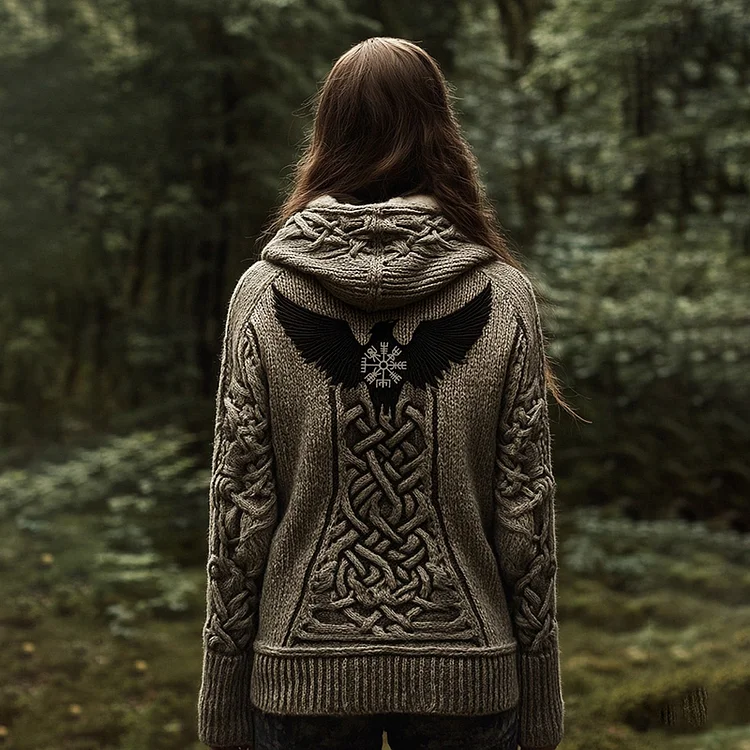 Women's Viking Tribal Birds Celtic Knotwork Hooded Sweater