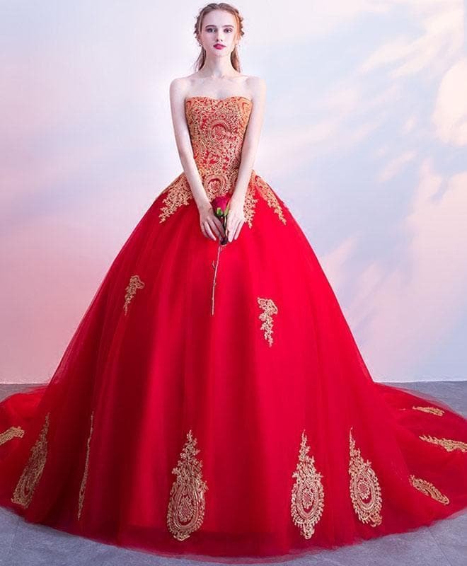 Red Tulle Lace Long Prom Dress, Red Evening Dress