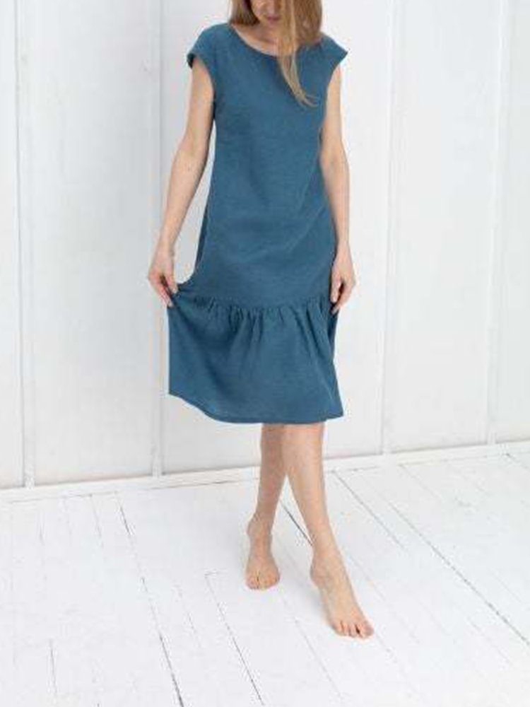 Crew Neck Ruffle Hem Casual Midi Dress