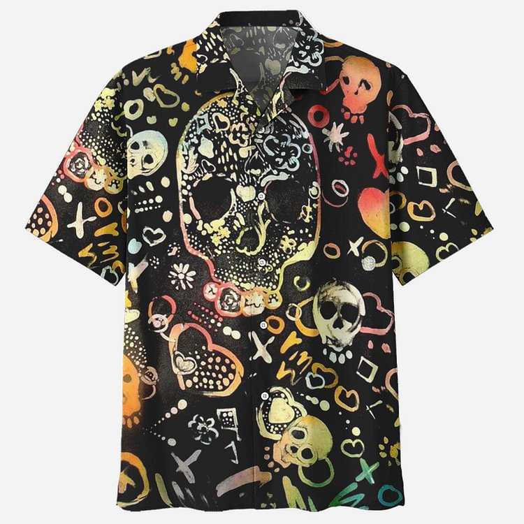 Skull Creative Print Fashion Casual Men's Shirt