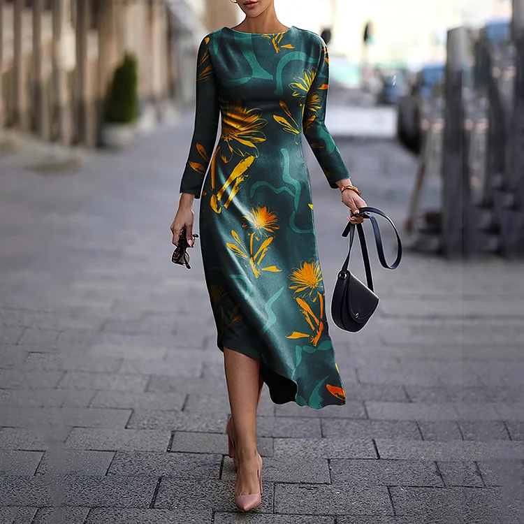 Vefave Floral Print Irregular Hem Midi Dress