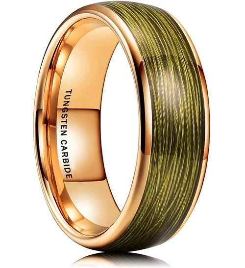 Women's Or Men's Tungsten Carbide Gold and Olive Green Wire Wedding Band Rings,Gold Bands with Wire Inlay Ring With Mens And Womens For Width 4MM 6MM 8MM 10MM