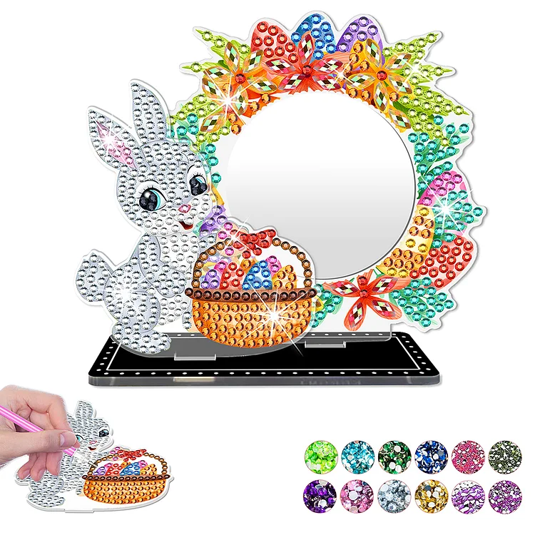 5D DIY Cartoon Rabbit Acrylic Diamond Painting Mirror Kit for Kids Women Girls gbfke
