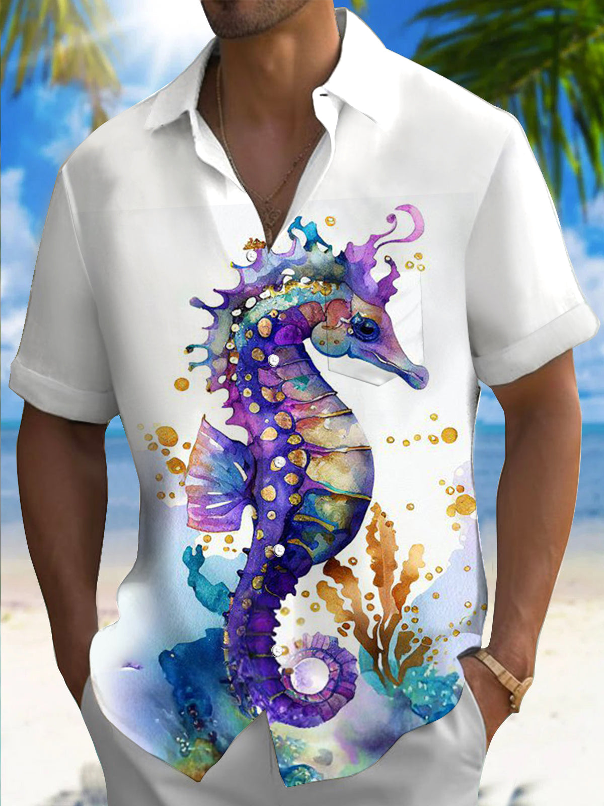 Short Sleeve Boyfriend Shirt Seahorse