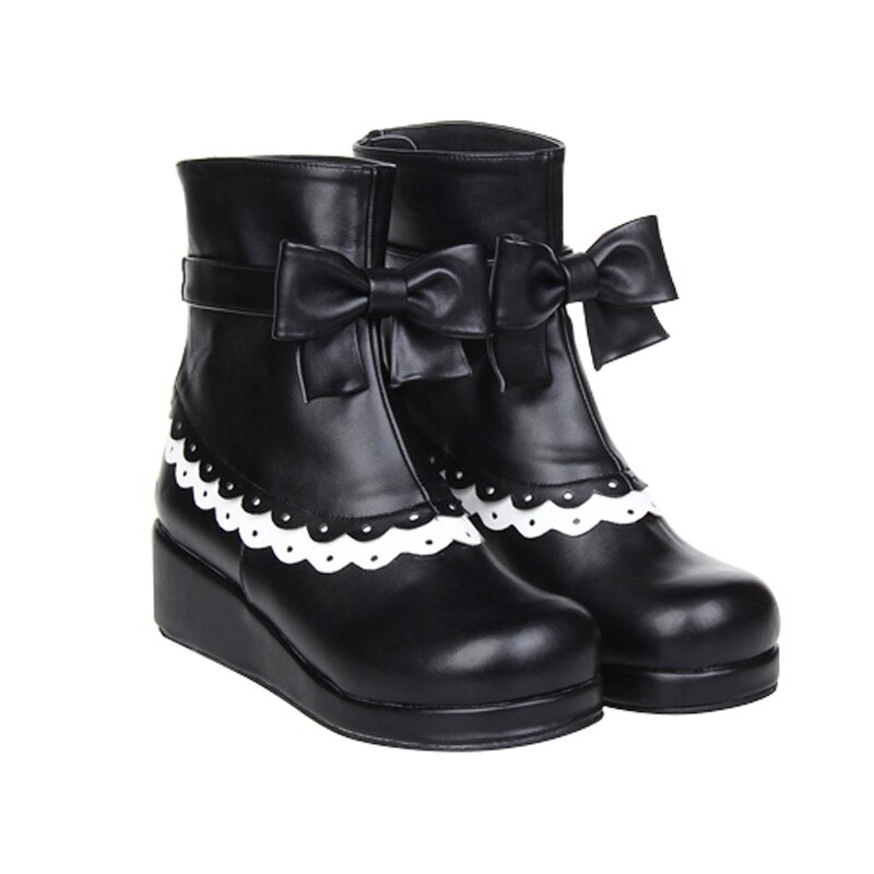 TAAFO Girl Women Platform Shoes Lady Boots Woman Princess Low Wedges Heels Pumps Lacework 34-47