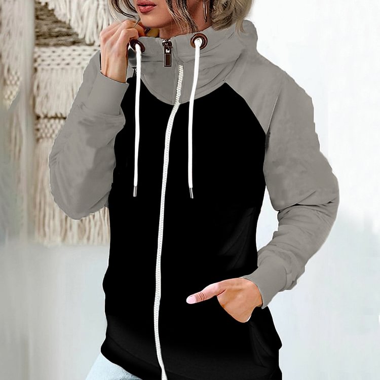 Comstylish Casual Loose Contrast Fleece Pocket Sweatshirt
