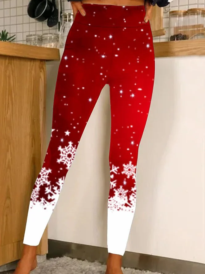 Oversized Christmas printed stretch leggings VangoghDress