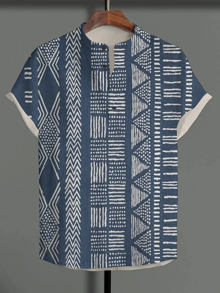 Men's Retro Traditional African Geometric Ethnic Pattern Casual T-Shirt