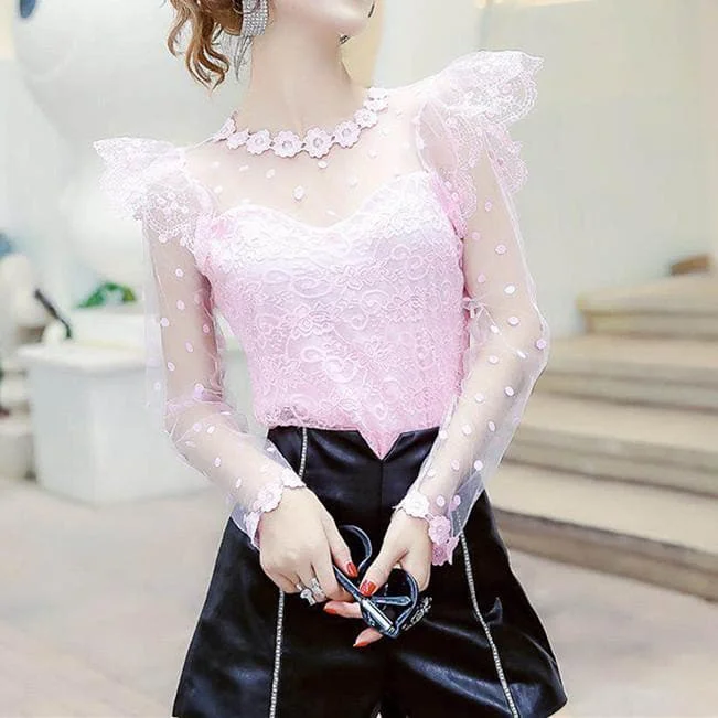 4 Colors Fairy Spot Lace Shirt SP13504