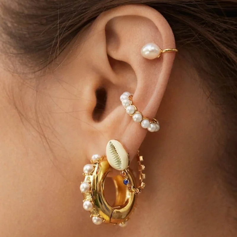 Fashion simple creative earrings C-shaped metal retro pearl ear clip