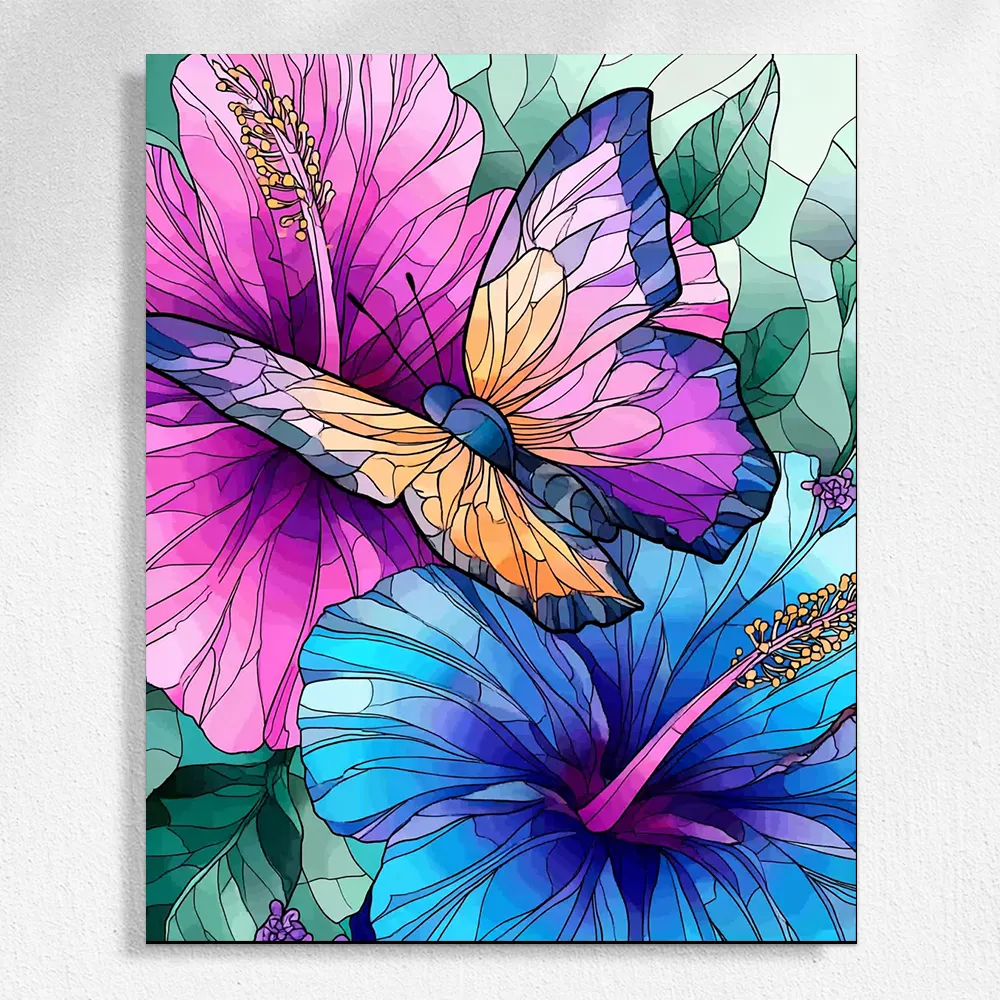 Butterfly on Hibiscus - Paint by Numbers|paint by numbers for adults|PBA