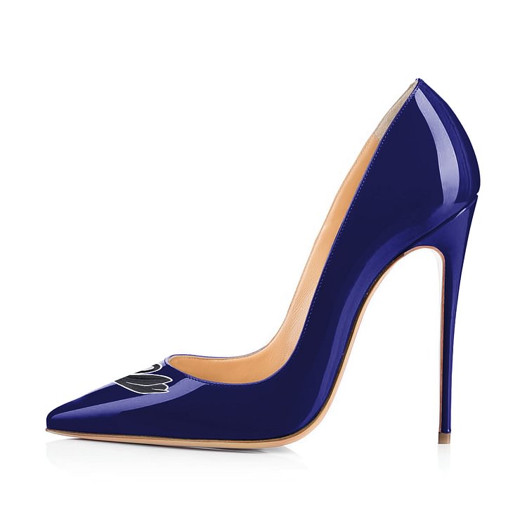 Women's Navy Swan Floral Office Heels Pointy Toe Stiletto Heels Pumps |FSJ Shoes
