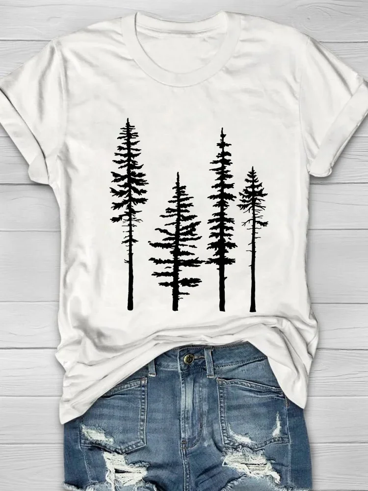 Pine Tree Printed Casual T-Shirts