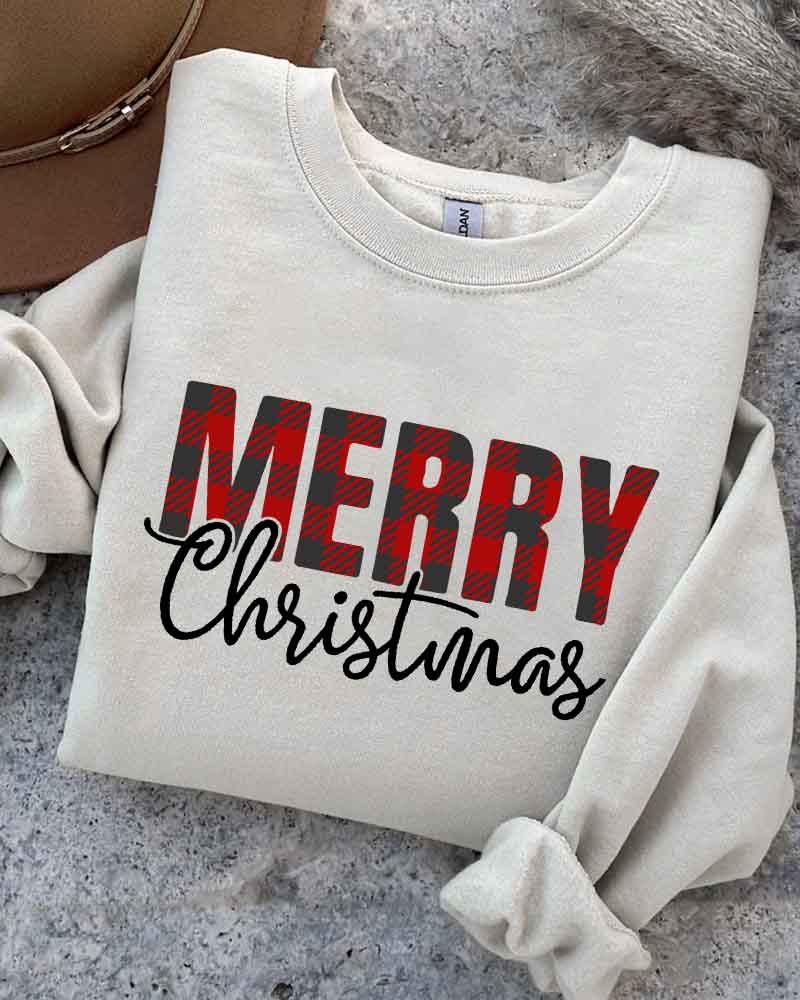uhnmki Womens Christmas Sweatshirt Merry Christmas Print O Neck