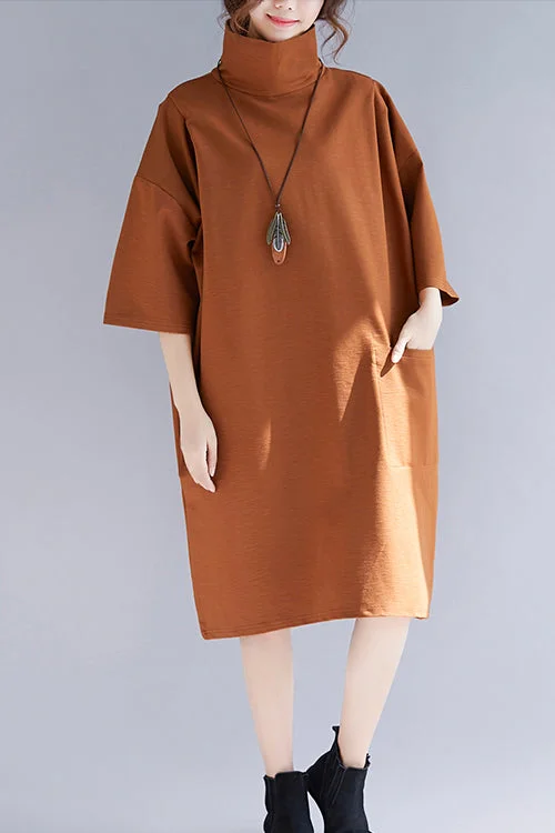 DIY high neck Half sleeve Knit tunic top Mom Wardrobes brown tunic Dresses spring