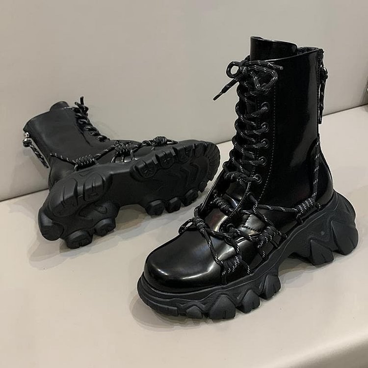 Black Punk Style Platform Women Ankle Boots SP121