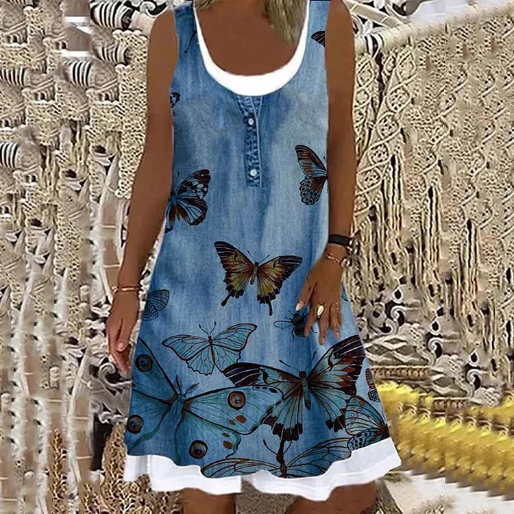 Butterfly Print Casual Dress