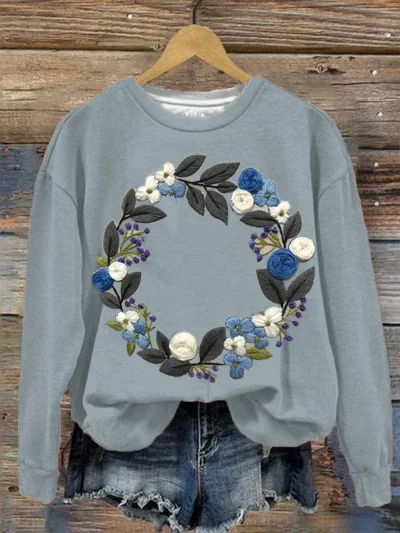 Women's Fortune Embroidery Cross-Stitch Printing Sweatshirt