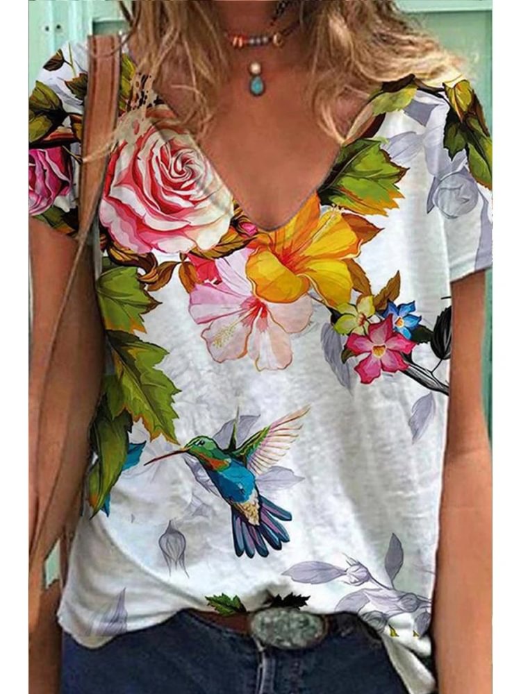 Smart Flower Print V Neck Shirt P14878