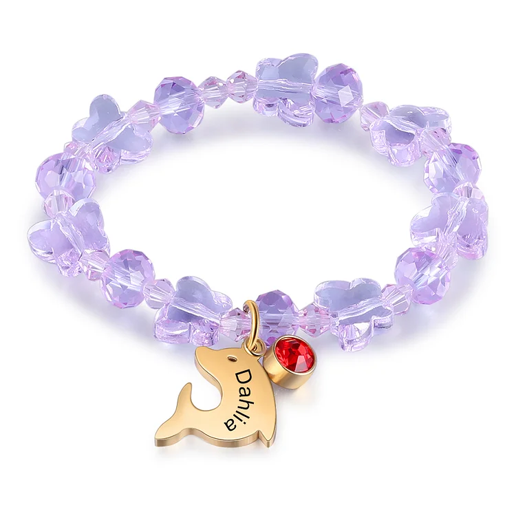 Personalized Butterfly Bracelet with Dolphin Pendant Custom Birthstone Bracelet for Kids
