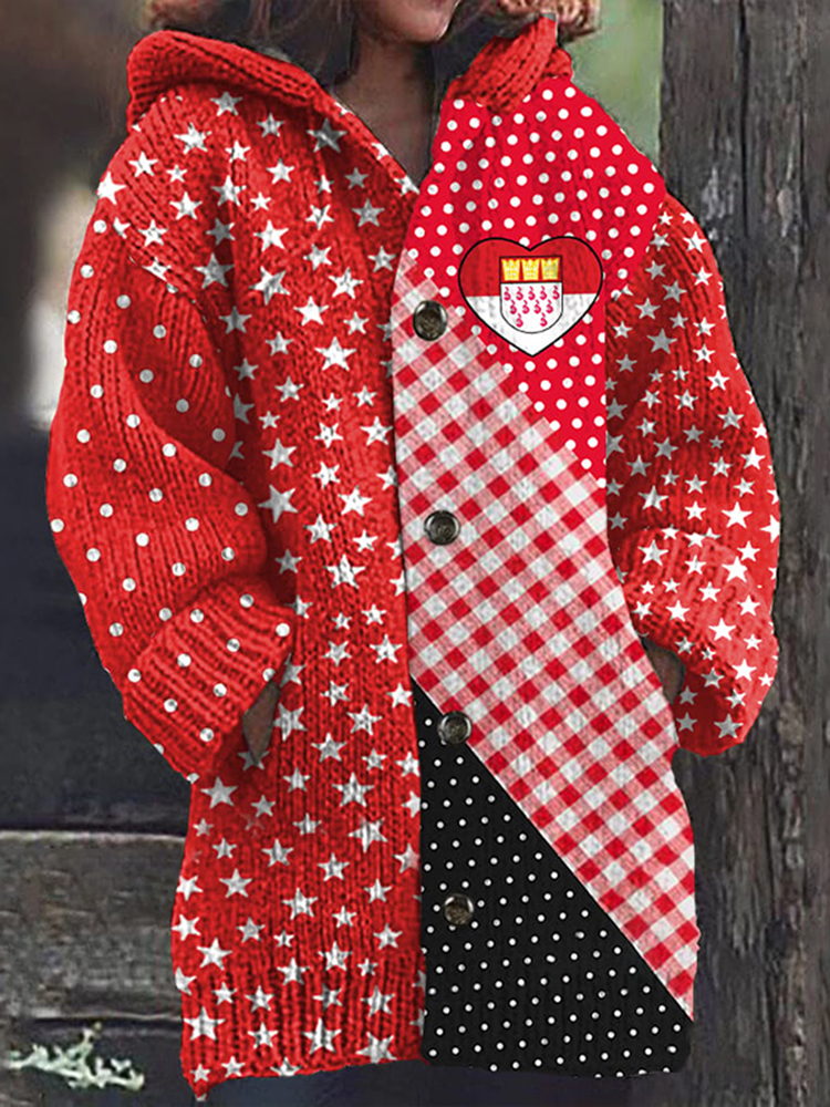 Comstylish Kolner Karneval Splicing Casual Hooded Knitted Sweater Cardigan