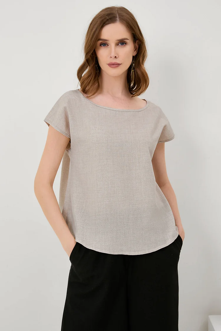 Cotton-Linen Minimalist Cut Thin T-Shirt[ Pre Order ]