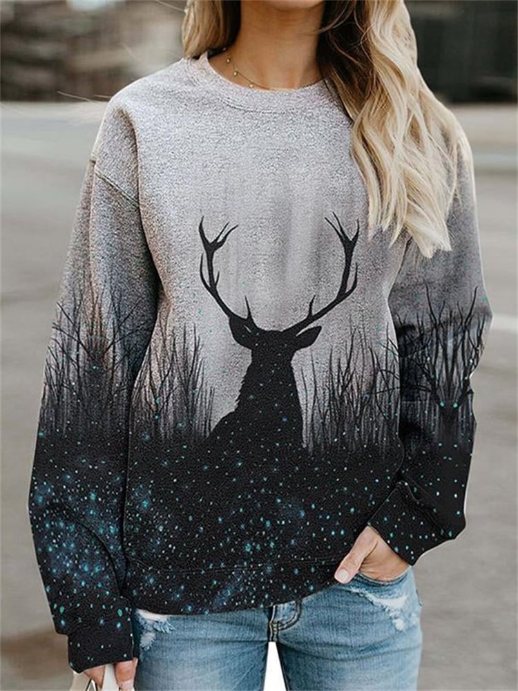 Deer In Forest Mystical Art Sweatshirt