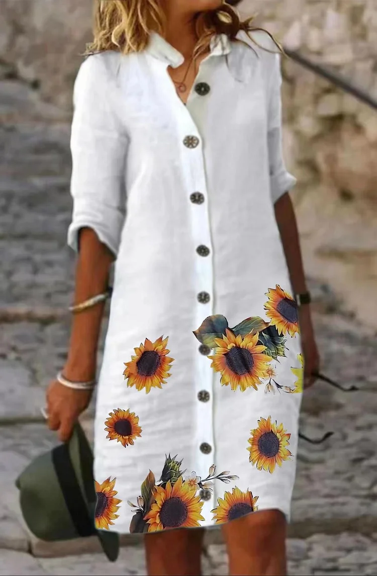 Sun-Flower Plain Cotton Casual Dress