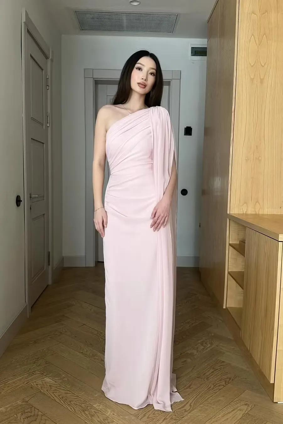 Chiffon Glamorous One Shoulder Sleeveless High-Waisted Long Pleated A-Line Prom Dress With | YC0575 Wellcucu