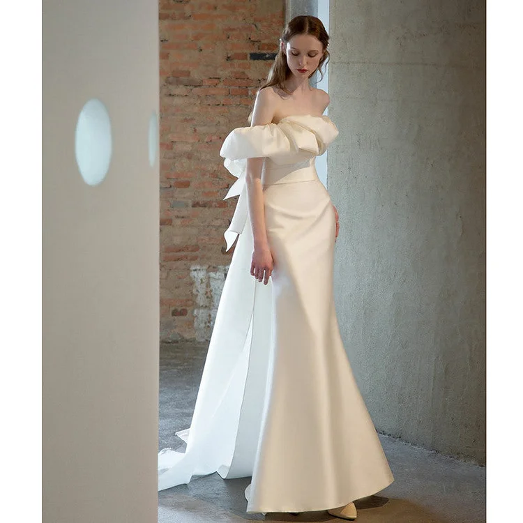 Satin Simple Mermaid Light Wedding Dress